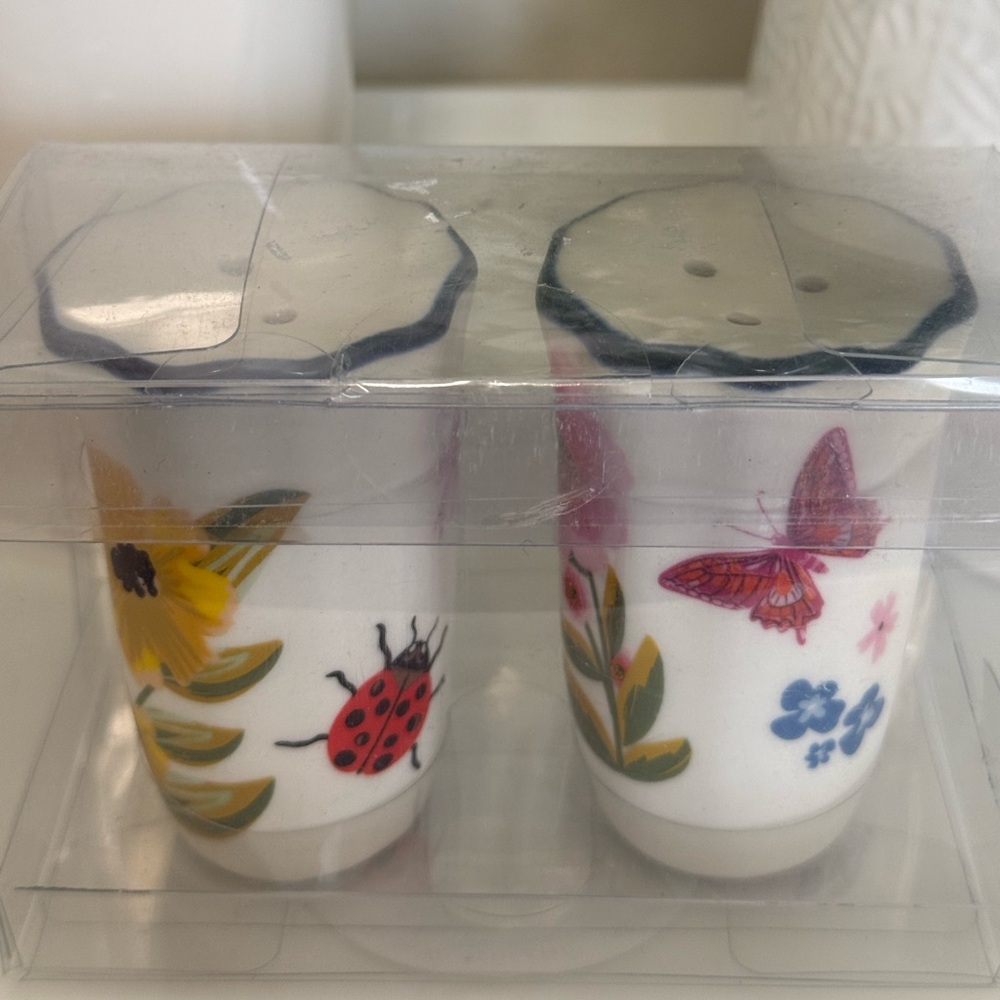 Ashland White Ceramic Salt & Pepper Set with Floral, Ladybug & Butterfly Motifs